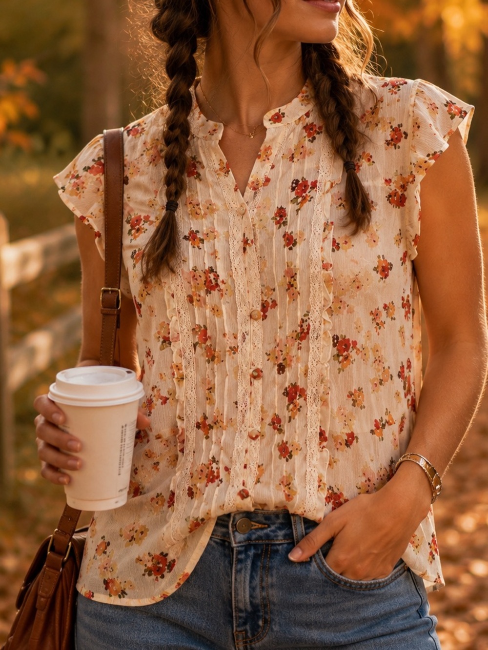 New York & Company Floral Lace Blouse | Cottagecore | Size Medium